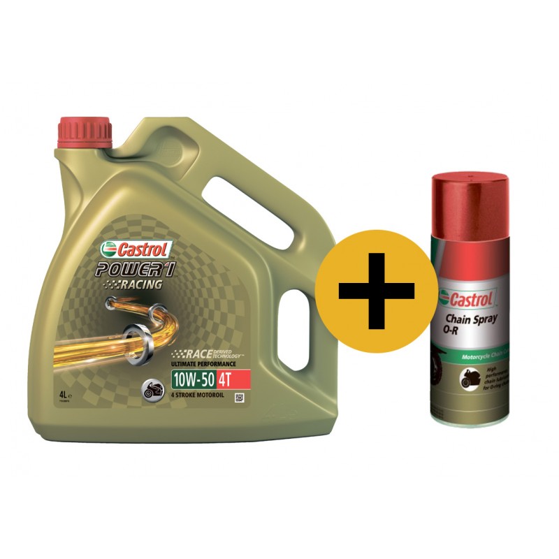 Castrol Power Racing 4T 10W-50 + смазка для цепи Chain Spray O-R